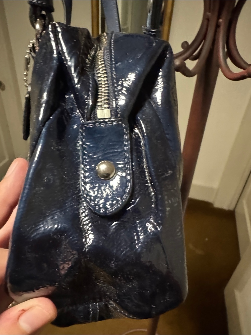 Coach Navy Patent Leather Satchel - Picture 2 of 10
